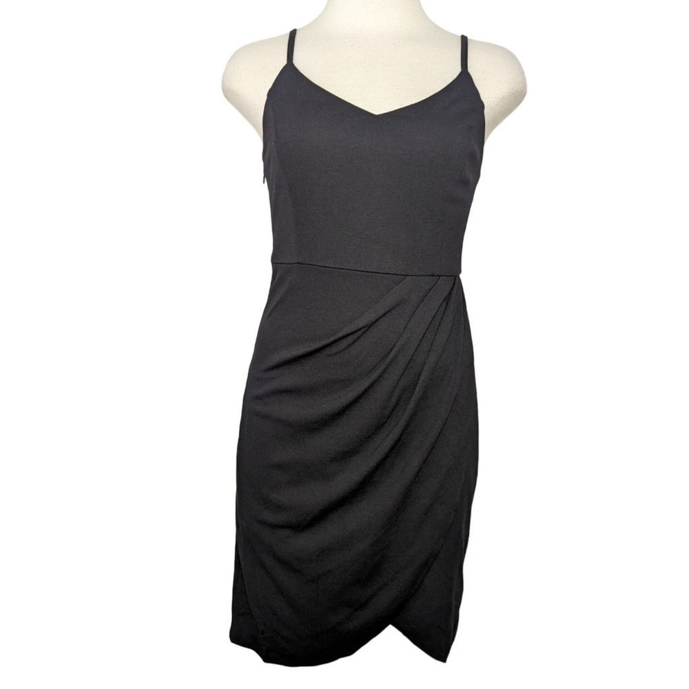 Zalalus Womens Black Bodycon Party Dress Sz Small Spaghetti Straps Deep V Neck - Picture 1 of 10
